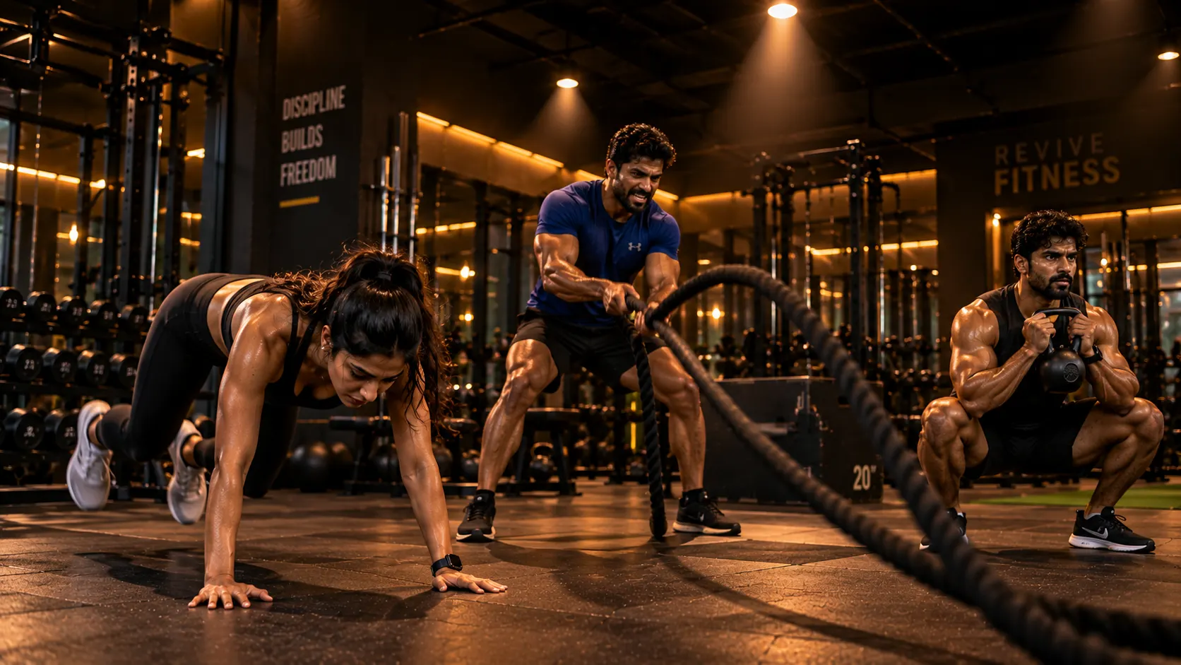 CrossFit-style group training at Revive Fitness Club, Kakinada