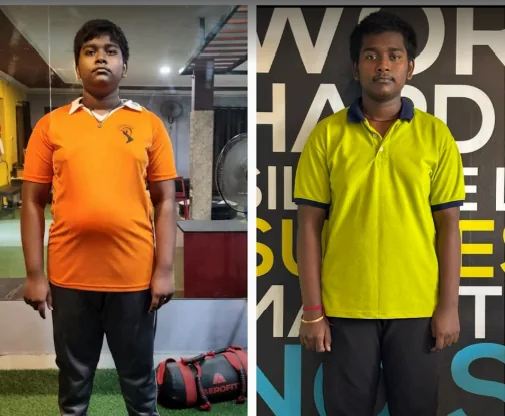 Revive Fitness Club member transformation, weight loss result, Kakinada